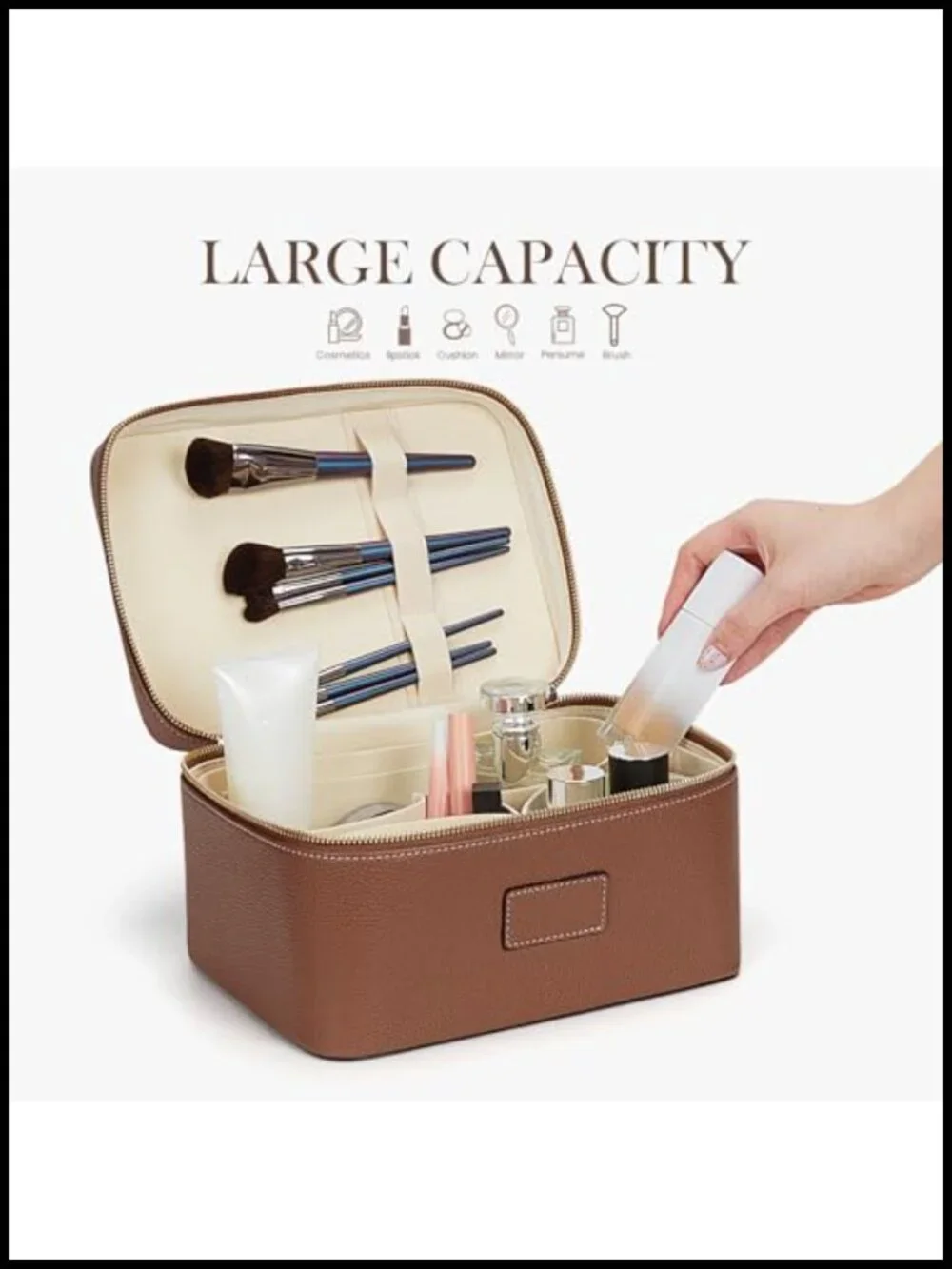 Large Waterproof PU Leather Travel Makeup Bag Organizer with Removable Divider